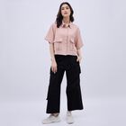 Women's Jet Black Wide-Leg Cargo Trousers, काला, small image number null