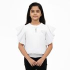 Girls' Bright Snow White Round Neck Romantic T-Shirt, सफ़ेद, small image number null