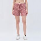 Women's Dusty Rose Pink Floral Tie-Waist Shorts, पीच, small