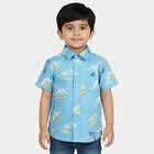 Boys Mid Blue Cotton Collar Casual Shirt, Mid Blue, small