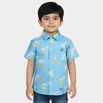 Boys Mid Blue Cotton Collar Casual Shirt