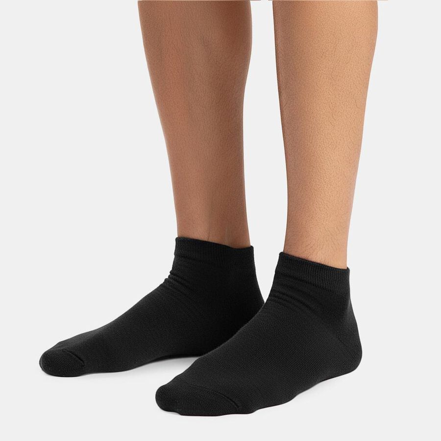 Men's Ankle Length Socks Pack of 3 ( Grey Melange, White, Black ), Black, large