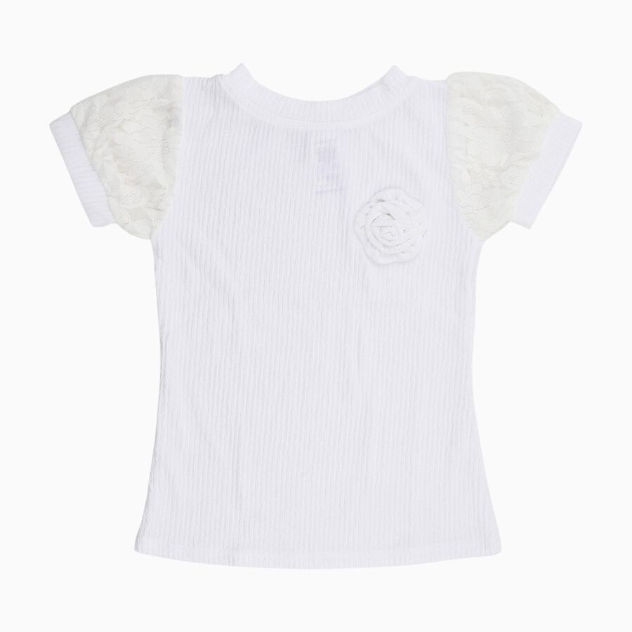 Girls Snow White Crew Neck Casual T-Shirt, सफ़ेद, large image number null