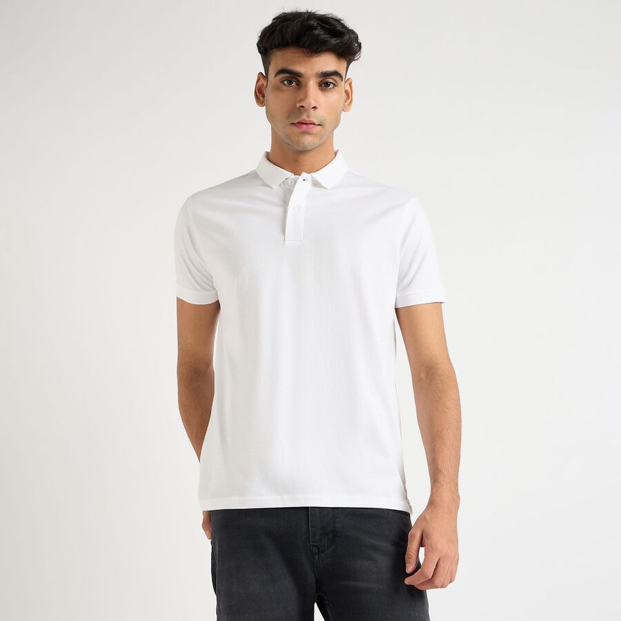 Men's 100% Cotton Collared Half Sleeves T-Shirt, सफ़ेद, large image number null