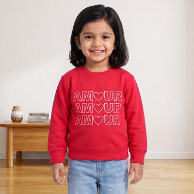 Girls' Fuchsia Crew Neck Graphic Print Sweatshirt