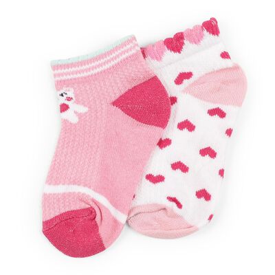 Girls' Soft Pink and White Ankle-Length Patterned Socks Pack of 2