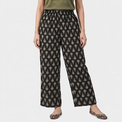 Women's Dark Grey Regular Fit Printed Palazzos