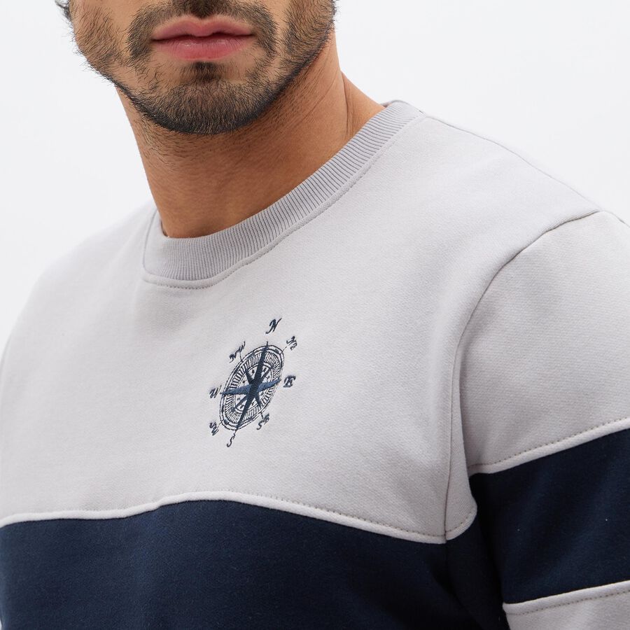 Men's Light Grey Crew Neck Casual Sweatshirt, Light Grey, large image number null