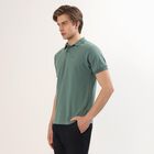 Men's Muted Sage Green Polo Collar Casual T-Shirt, गहरा हरा, small image number null