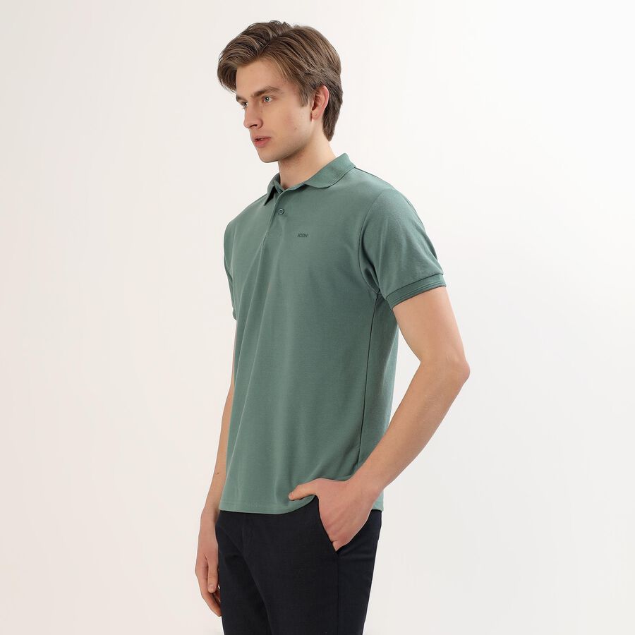 Men's Muted Sage Green Polo Collar Casual T-Shirt, गहरा हरा, large image number null