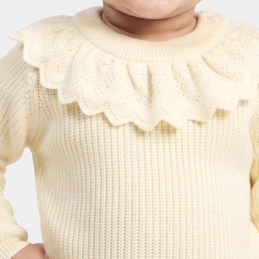 Infants' White Crew Neck Knitted Pullover, सफ़ेद, large