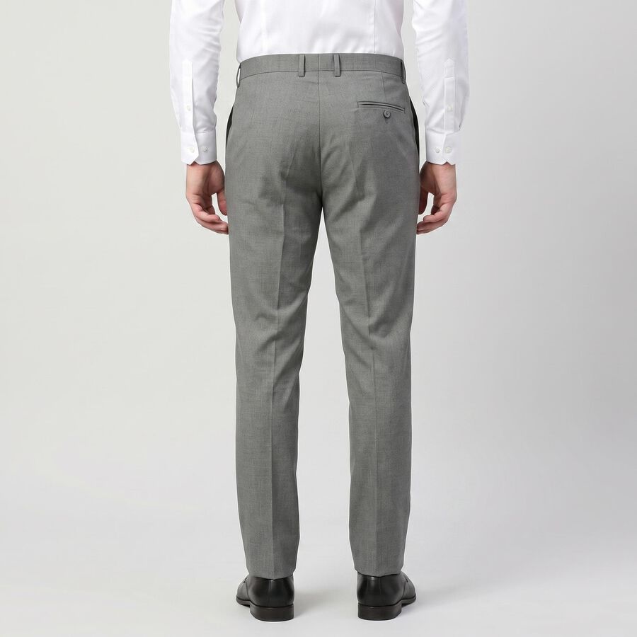 Men's Grey Slim Fit Flat-Front Formal Trousers, हल्का ग्रे, large