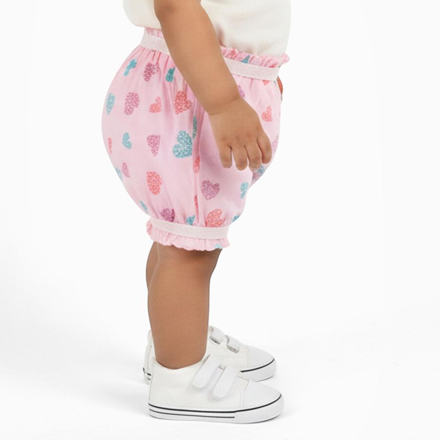 Baby Girls' Light Pink Relaxed Fit Heart Print Ruffle Bloomers, हल्का गुलाबी, large image number null