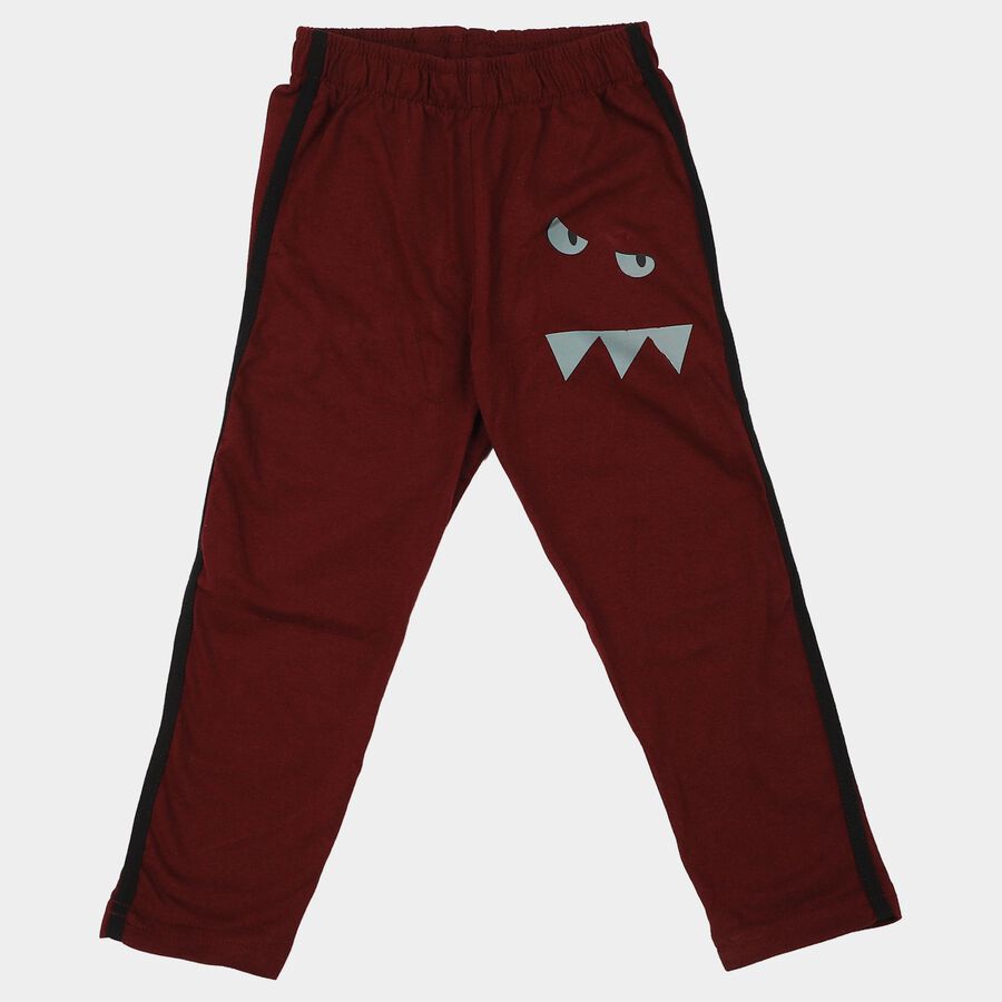 Boys Maroon Straight Fit Cartoon Printed Cotton Blend Pyjama, मरून, large
