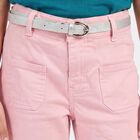 Girls Pink Flared Fit Patch Pocket Jeans, हल्का गुलाबी, small