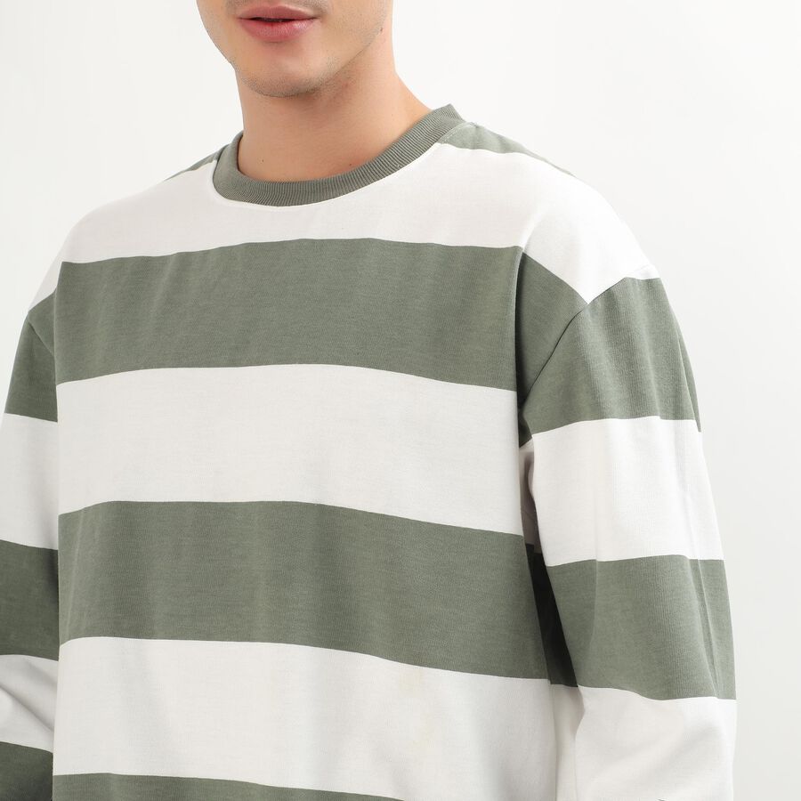Men's Muted Olive Green Crew Neck Casual Sweatshirt, ओलिव, large image number null