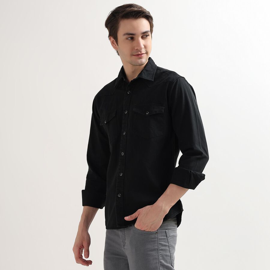 Men's 100% Cotton Regular Collar Casual Shirt, Black, large image number null