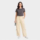 Women's Off White Wide Leg Cargo Jeans, Off White, small