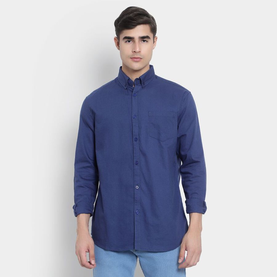 Cotton Solid Casual Shirt, Navy Blue, large image number null