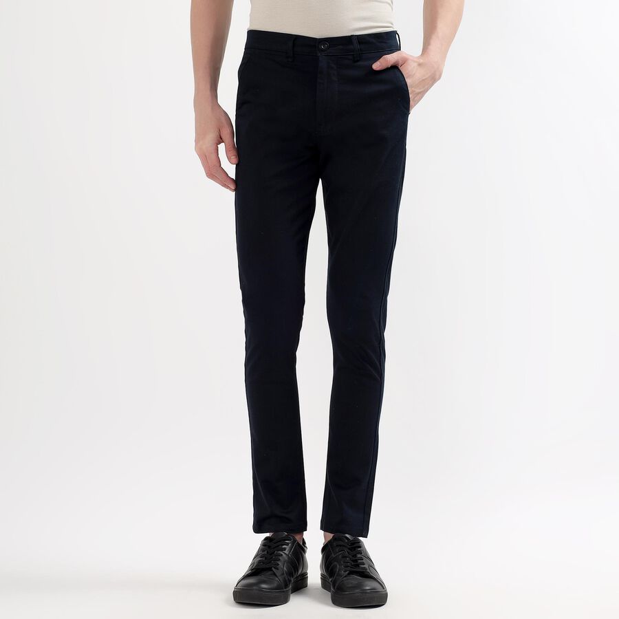Men's Cross Pocket Slim Fit Casual Trousers, नेवी ब्लू, large image number null