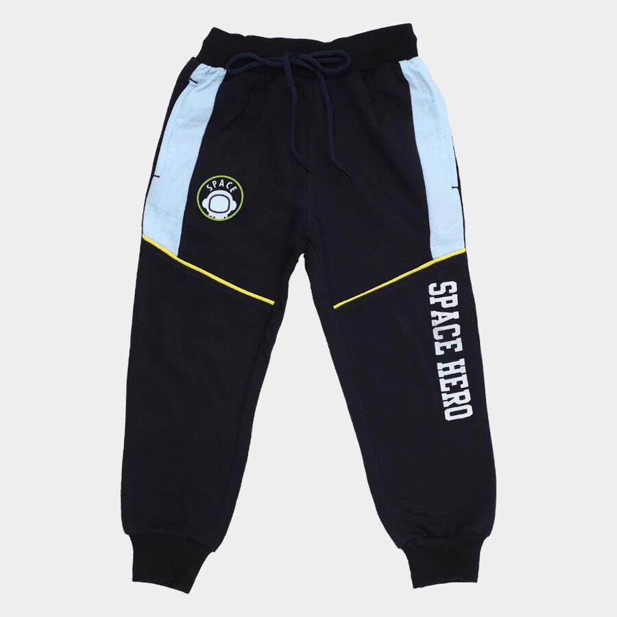 Boys' Navy Blue Space Print Elastic Waist Pyjama, नेवी ब्लू, large image number null