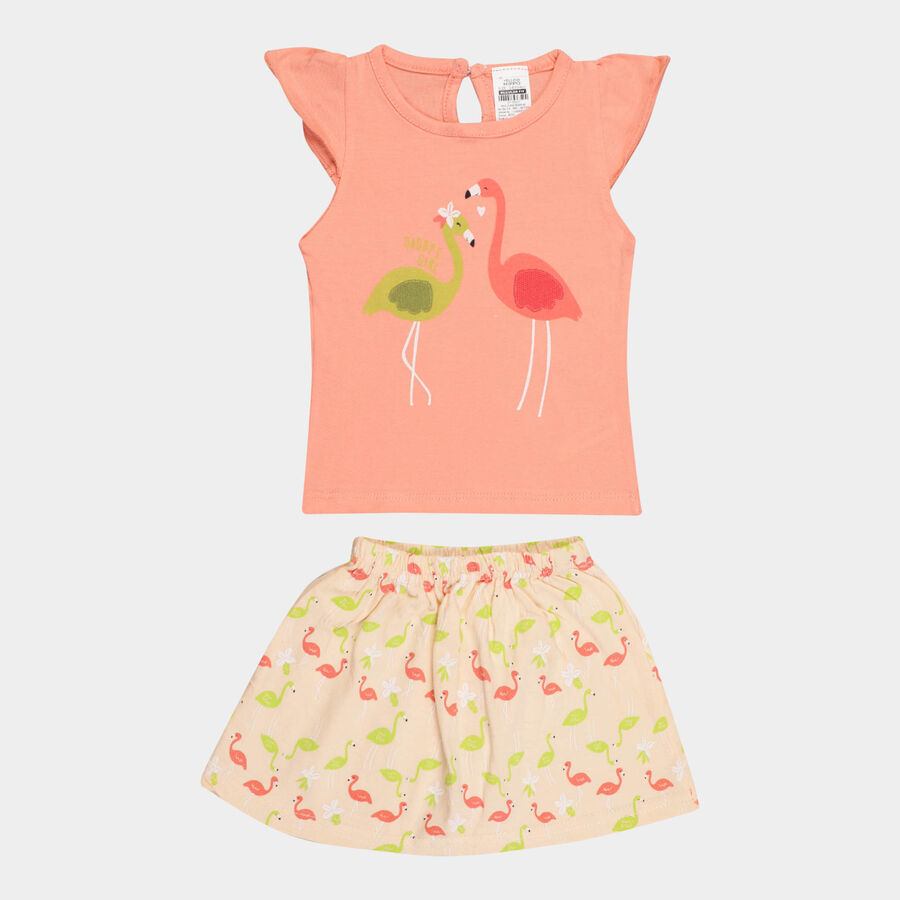 Infants Cotton Skirt Top Set, Peach, large image number null