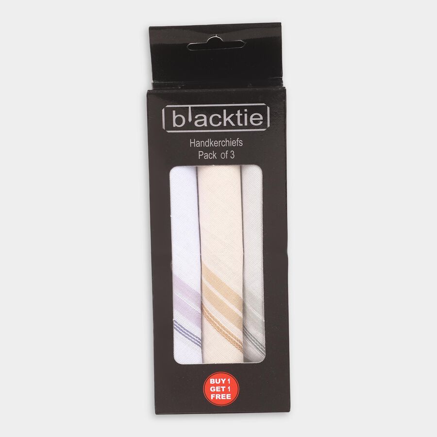 Men's Muted Ivory and Beige Striped Handkerchief Pack, गहरा पीला, large image number null