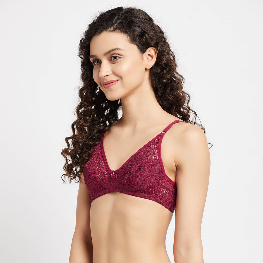 Full Lace Non-Padded Bra, Maroon, large image number null