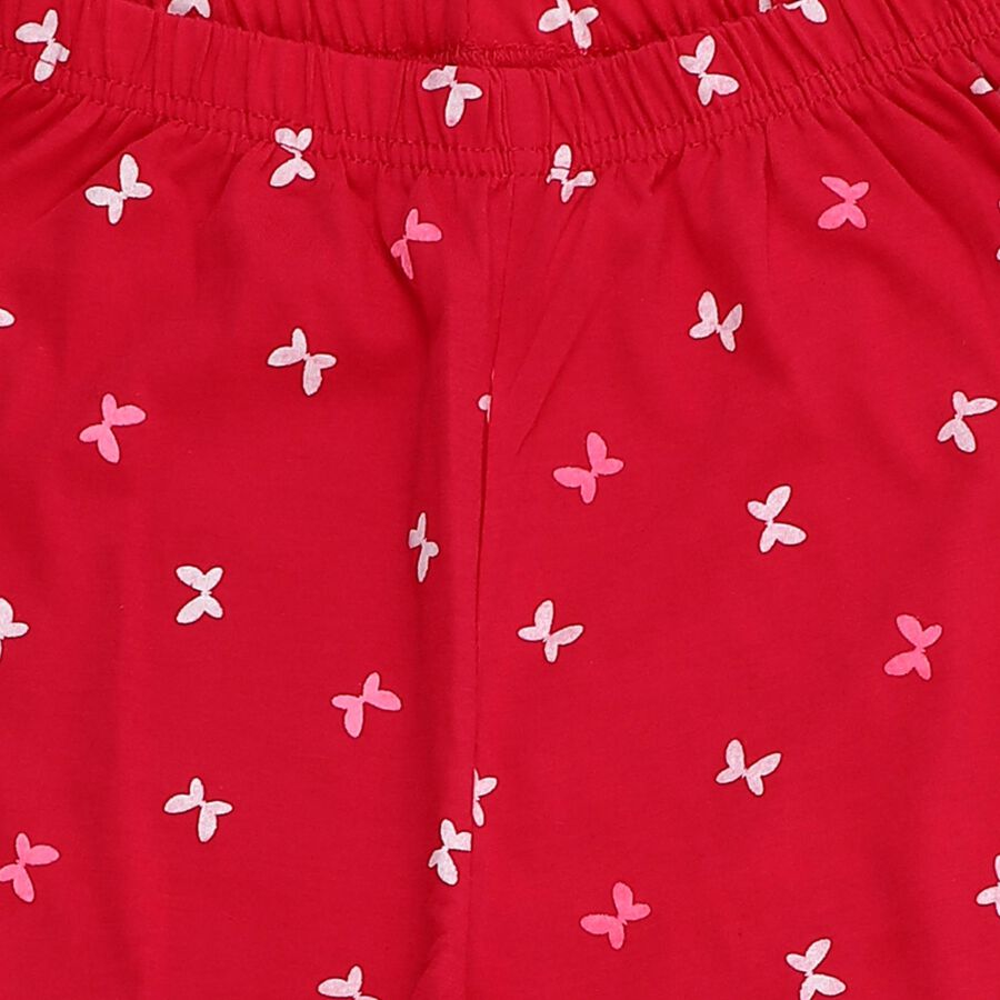 Girls' Bright Red Butterfly Printed Cotton Blend Pyjama, रानी (फ्यूशिया), large image number null