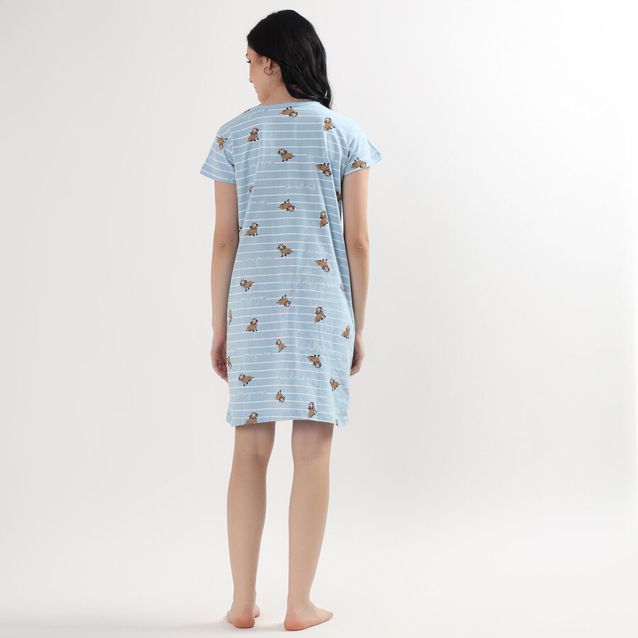 Ladies' 100% Cotton Knee Length Nighty, Light Blue, large image number null