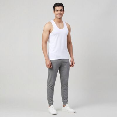 Men's White Cotton Round Neck Classic Vest