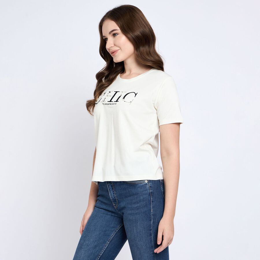Ladies' Round Neck T-Shirt, ऑफ व्हाइट, large image number null