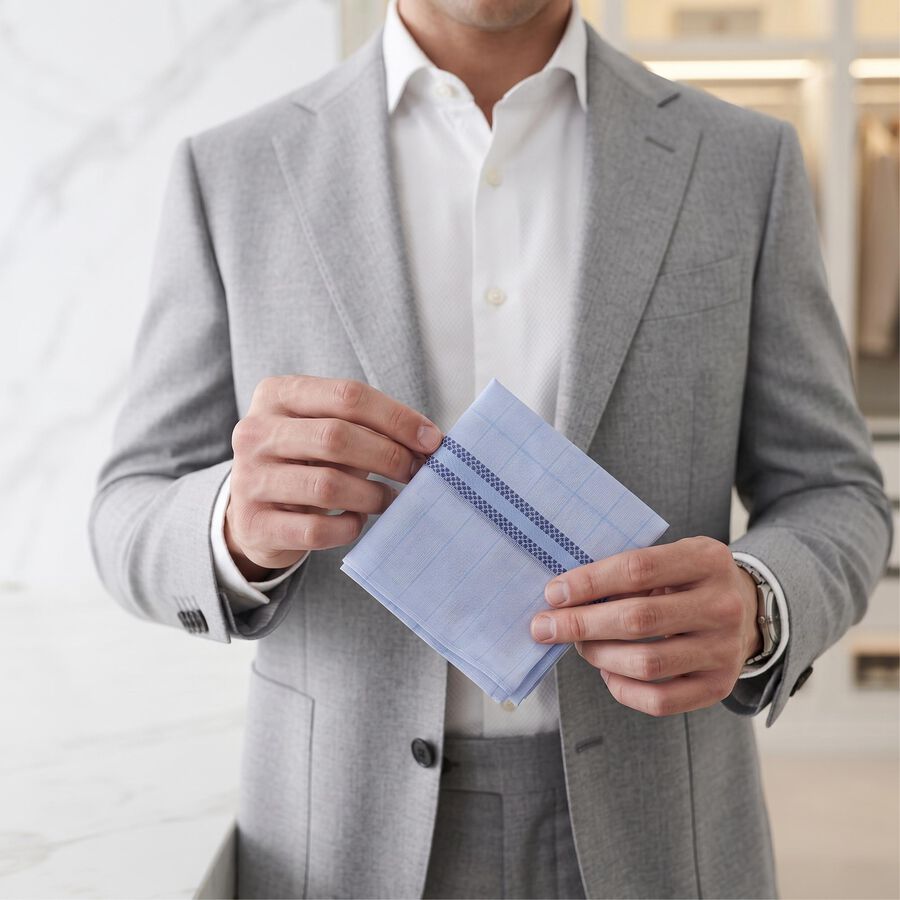 Men's Blue Pack of 3 Handkerchief, Mid Blue, large