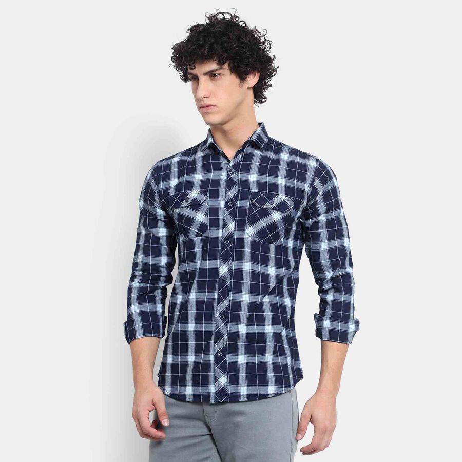 Checked Casual Shirt, Dark Blue, large image number null