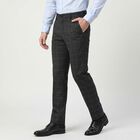 Men's Navy Blue Slim Fit Checked Formal Trousers, Dark Blue, small