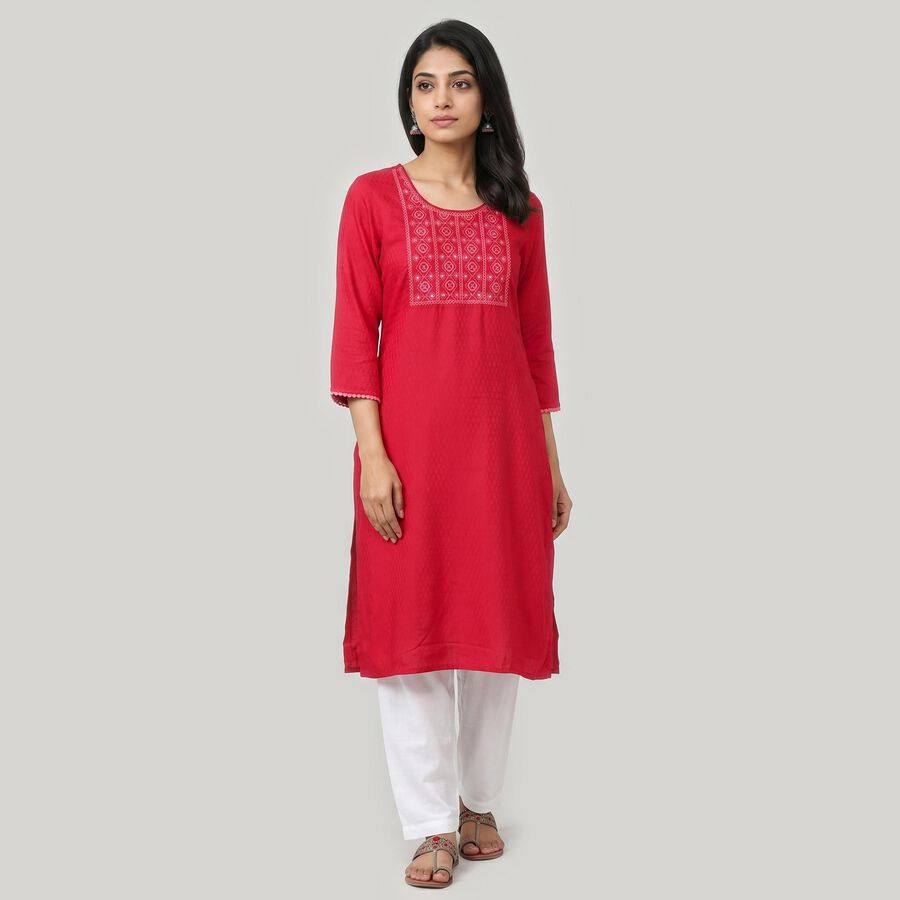 Women's Fuchsia Round Neck EmbroideFuchsia Kurta, Fuchsia, large