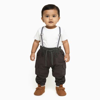 Infants' Dark Charcoal Elastic Waist Cargo Trousers