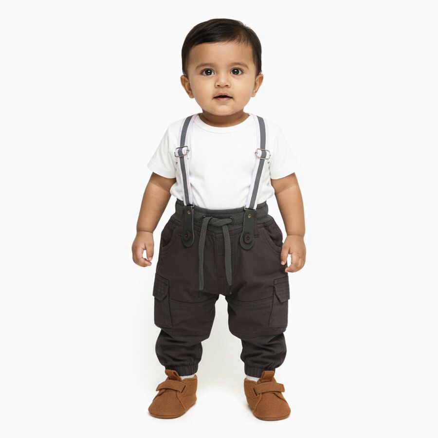 Infants' Dark Charcoal Elastic Waist Cargo Trousers, Dark Grey, large image number null