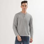 Men's Dark Grey Henley Neck Casual T-Shirt , Dark Grey, small image number null