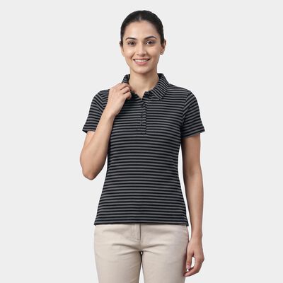 Women's Black Polo Collar Preppy Polo T-Shirt