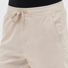 Men's Light Beige Slim Fit Elastic Waist Jogger Trousers, सिल्वर, small image number null