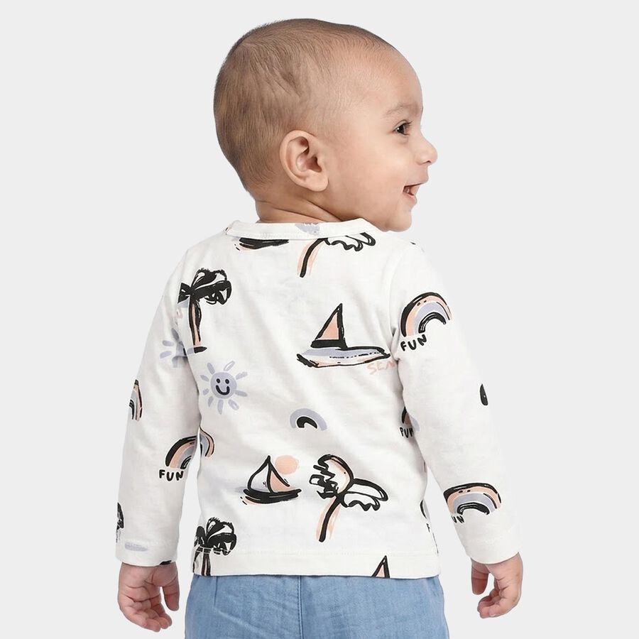 Infants White Cotton V-Neck Regular T-Shirt, White, large