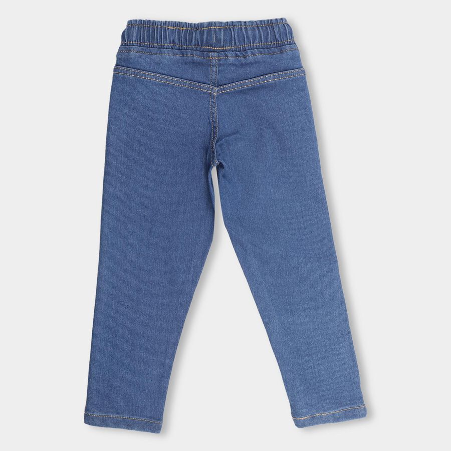Boys' Stonewashed Blue Regular Fit Elastic Waist Jeans, मध्यम नीला, large image number null