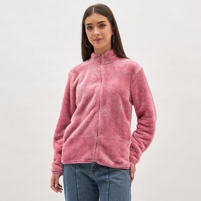 Women's Dusty Pink High Neck Casual Sweatshirt