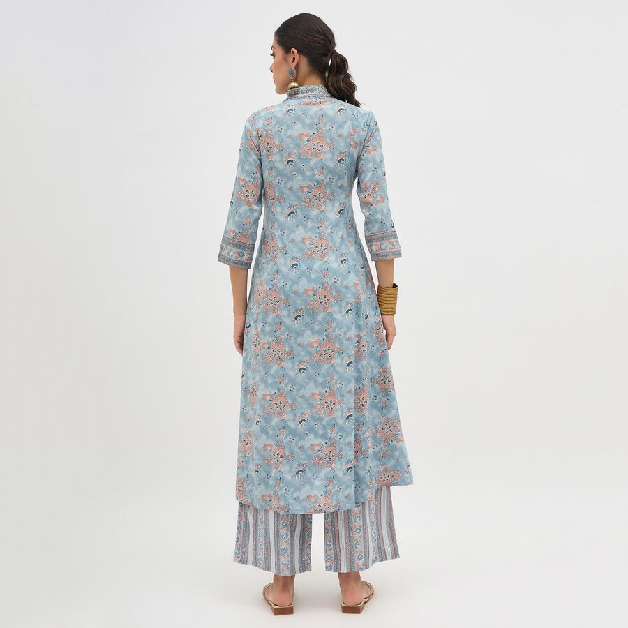 Women's Light Blue Embroidered Flared Kurta, हल्का नीला, large image number null