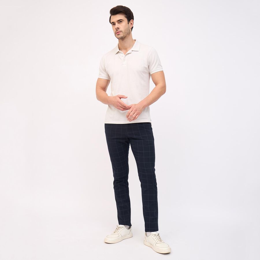 Men's Cross Pocket Slim Fit Casual Trousers, Navy Blue, large image number null