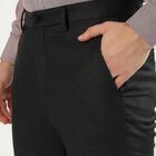 Men's Deep Charcoal Black Slim Fit Flat-Front Formal Trousers, Black, small image number null