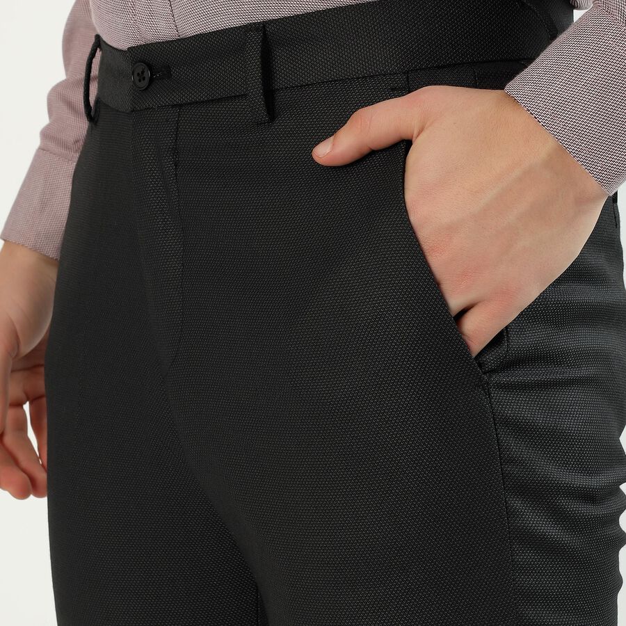 Men's Deep Charcoal Black Slim Fit Flat-Front Formal Trousers, Black, large image number null
