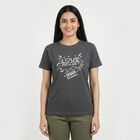 Women's Grey Round Neck Casual T-Shirt, Dark Grey, small
