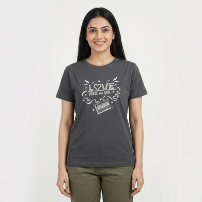 Women's Grey Round Neck Casual T-Shirt